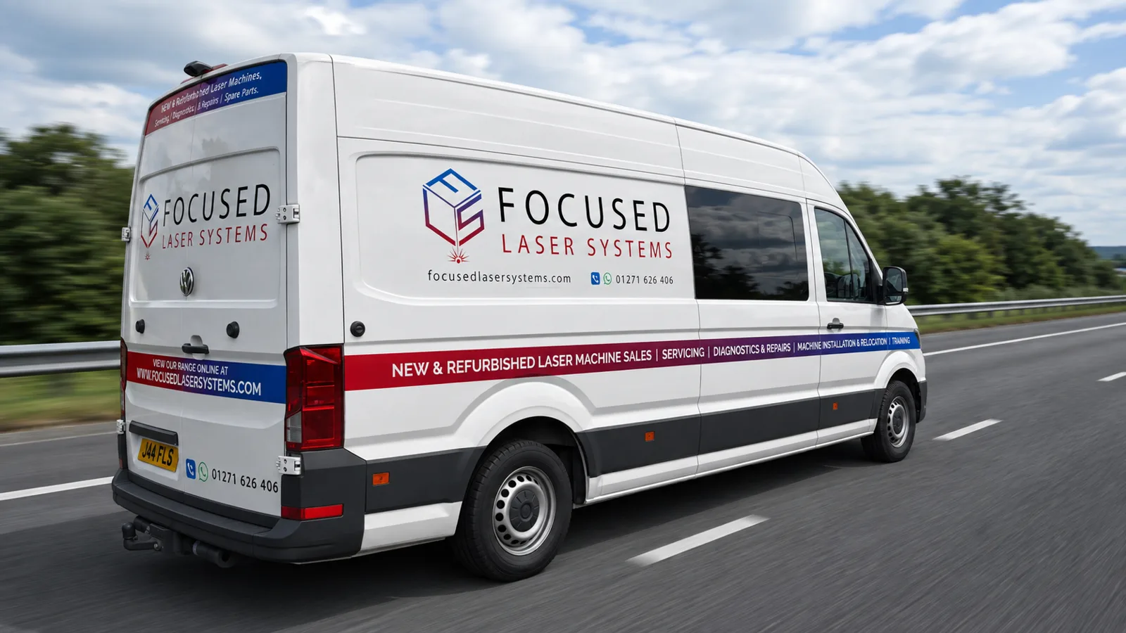 Focused Laser Systems service van on the motorway